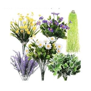 24 Pcs Artificial Flower & Plants for Outdoor UV Resistant Plastics Flowers NEW!